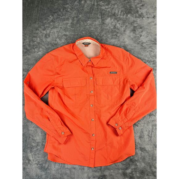 Eddie Bauer Women’s XL Orange Long Sleeve Button-Up Shirt Excellent - Picture 1 of 11